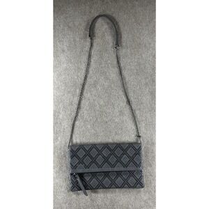 Antik Kraft Gray Studded Foldover Crossbody Clutch Purse Faux Leather‎ Chain